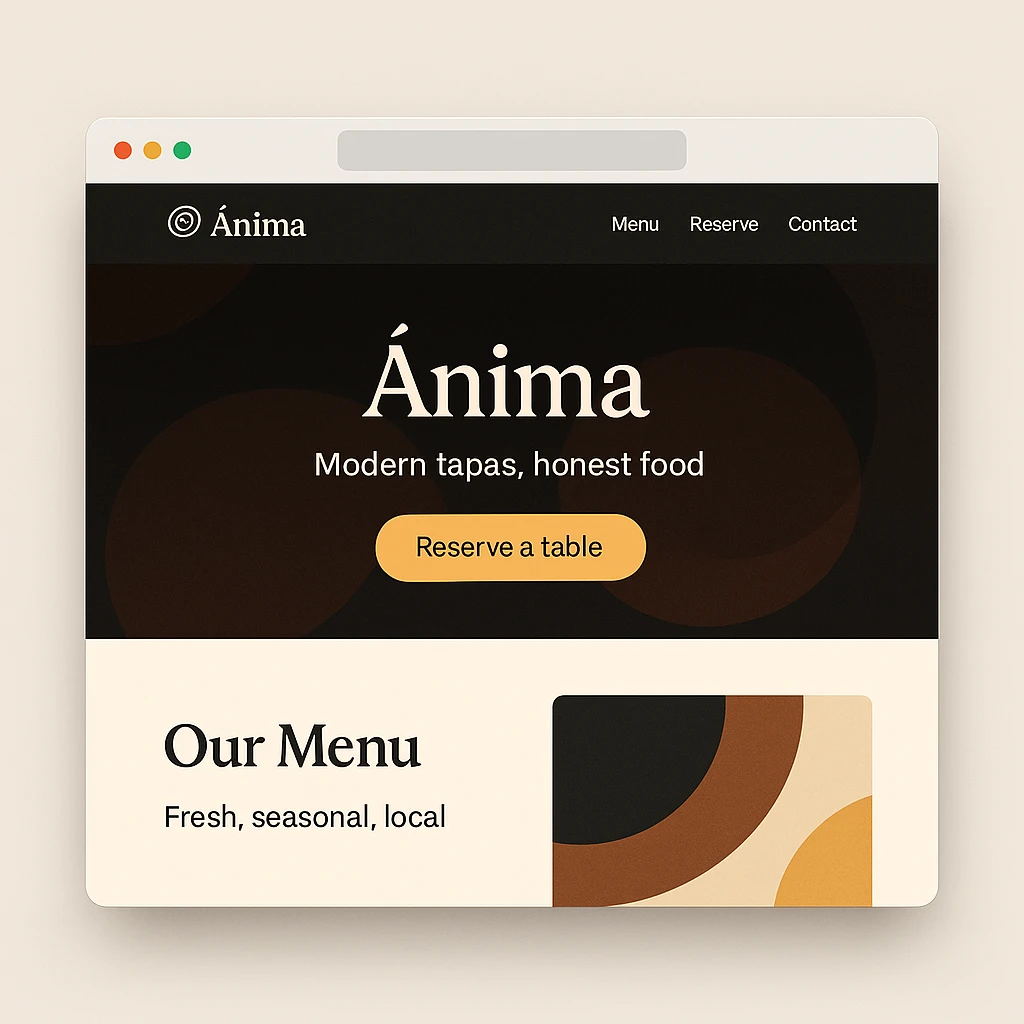 Ánima — concept menu-first website design for a modern tapas restaurant