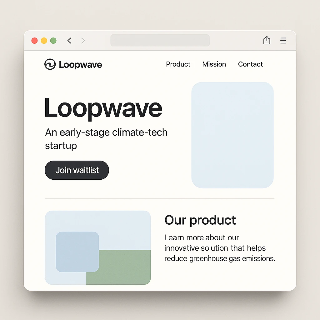 Loopwave — concept launch page design for an early-stage climate-tech startup